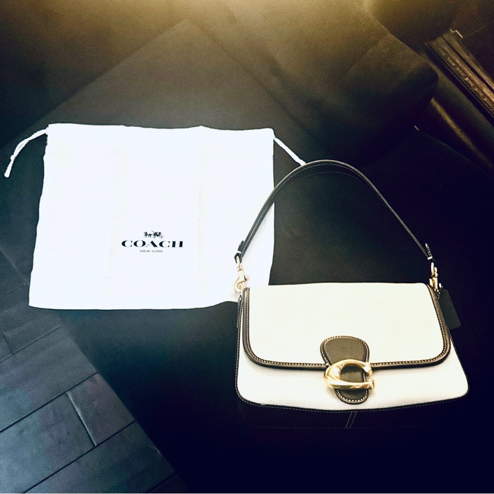 Coach Black and Cream Shoulder Bag Cotton Canvas Tabby Soft Shoulder Bag